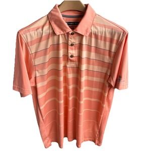 Pebble Beach Performance Golf Polo Shirt Men's M Striped Logo Buttons Activewear